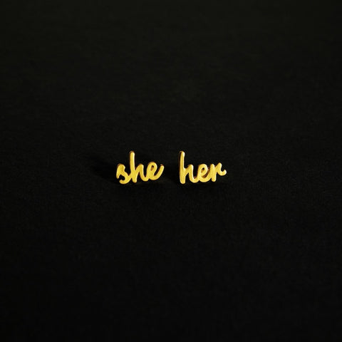 She/Her Pronoun Pins Matte Gold