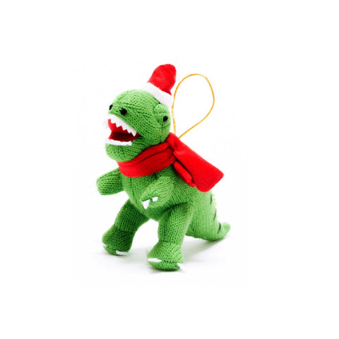 Knitted Green T-Rex Christmas Decoration