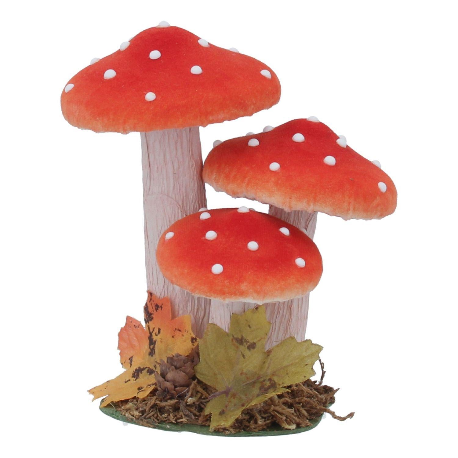 Small Triple Red Toadstool Flocked Decoration