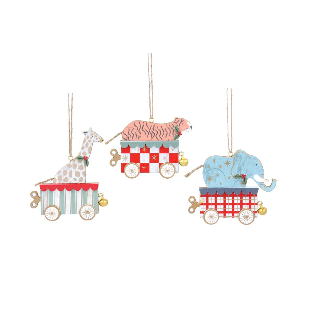 Wooden Animals in Cart Decoration (3 Asstd)