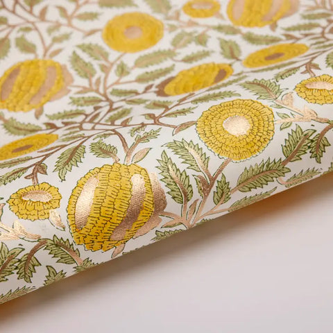 Block Print Marigold Glitz Sunshine Gift Wrap