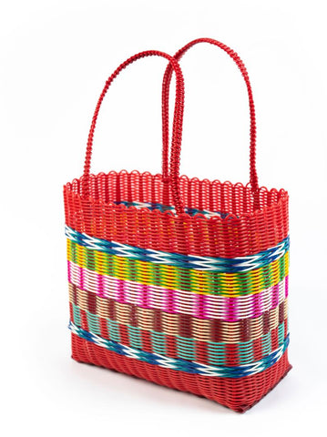 Red Multi Colour Fairtrade Large Woven Recycled Basket