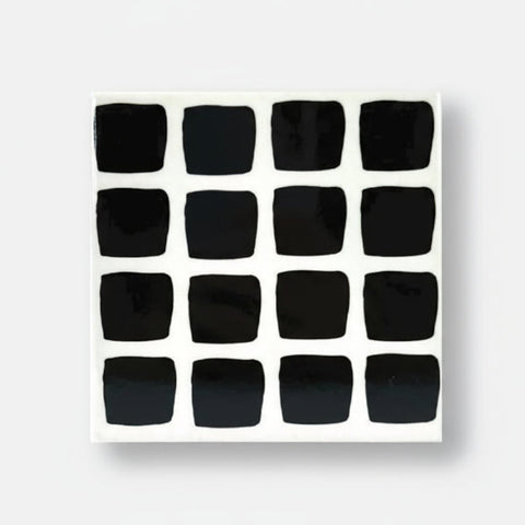 Black and white check ceramic coaster