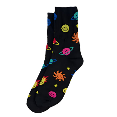 Black cosmos smiley Socks