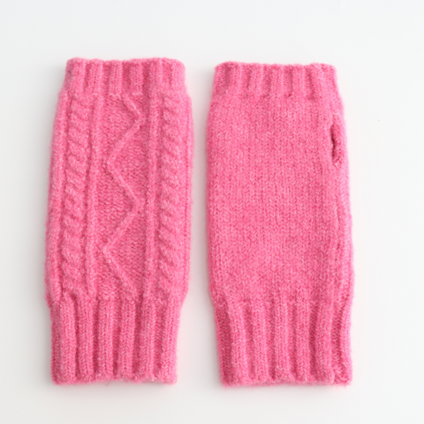 Fuchsia Pink Knitted Fingerless Gloves
