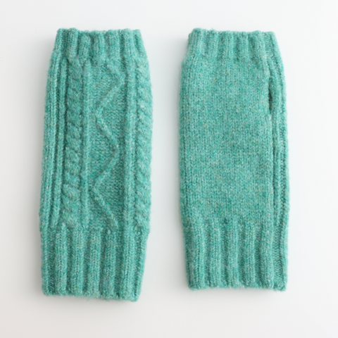 Mint Green Knitted Fingerless Gloves