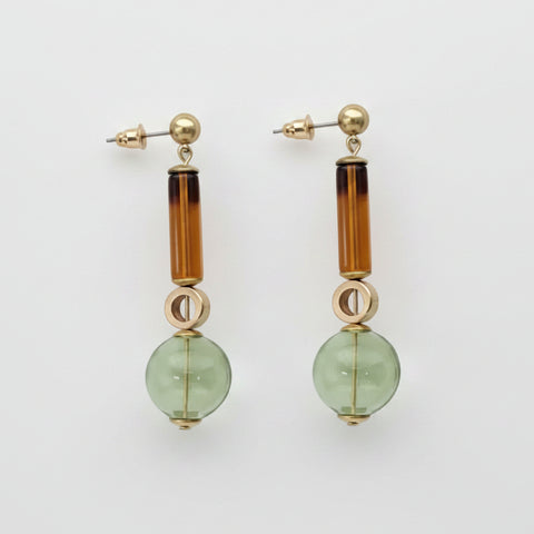 Gardena Green Amber Brass Earrings