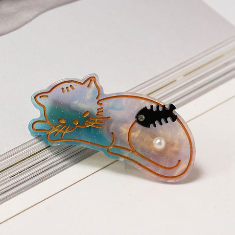 Sleeping Cat Blue Multi Hair Clip