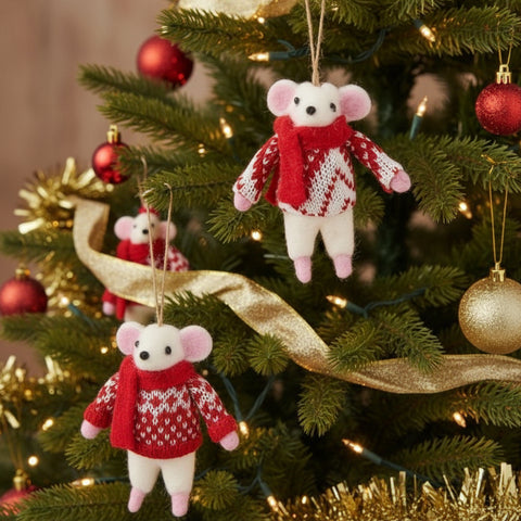 White mouse with jumper Decoration  (2 assorted)