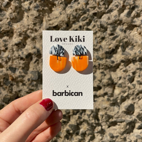 Barbican Marbled Arch Drop Earrings (White, Black & Orange)