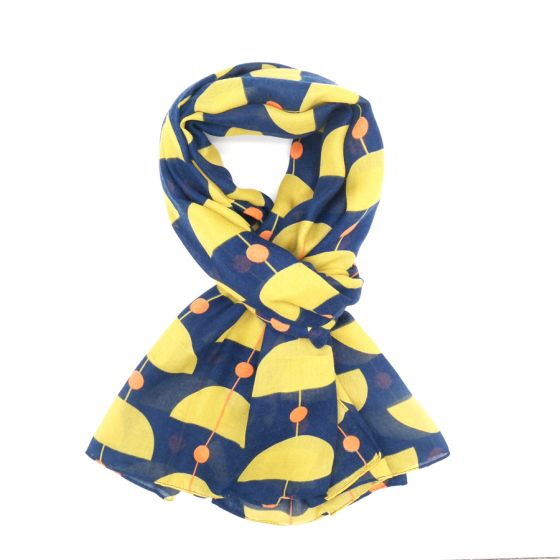 Retro Shapes Scarf Navy Yellow