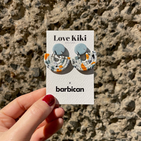 Barbican Terrazzo Ribbed Semi Circle Earrings (Orange & Grey)