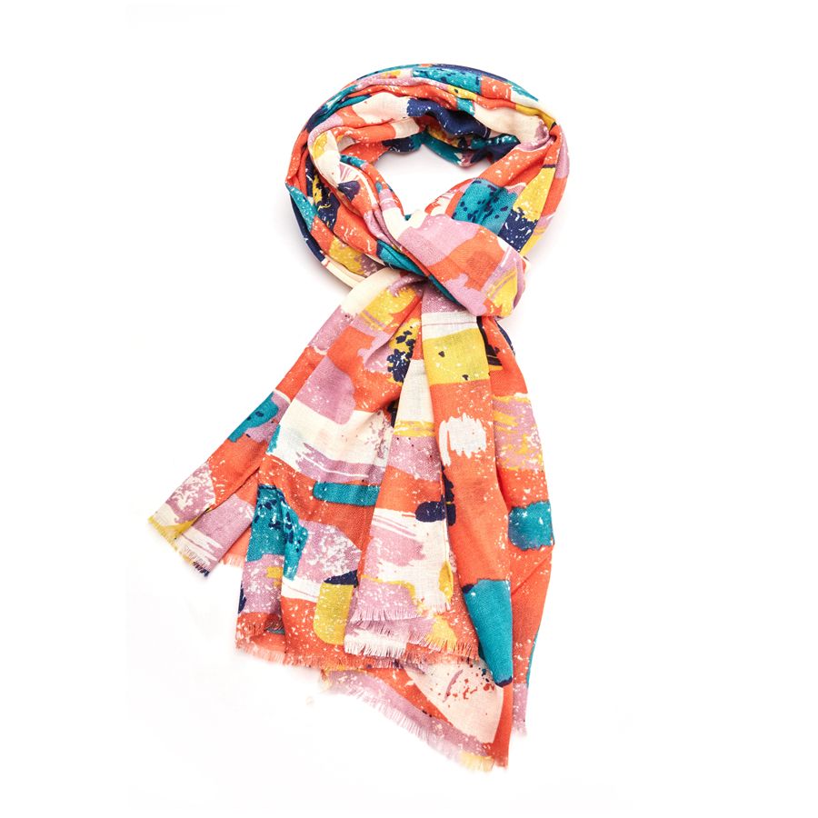 Bright Painted Blocks Coral Scarf