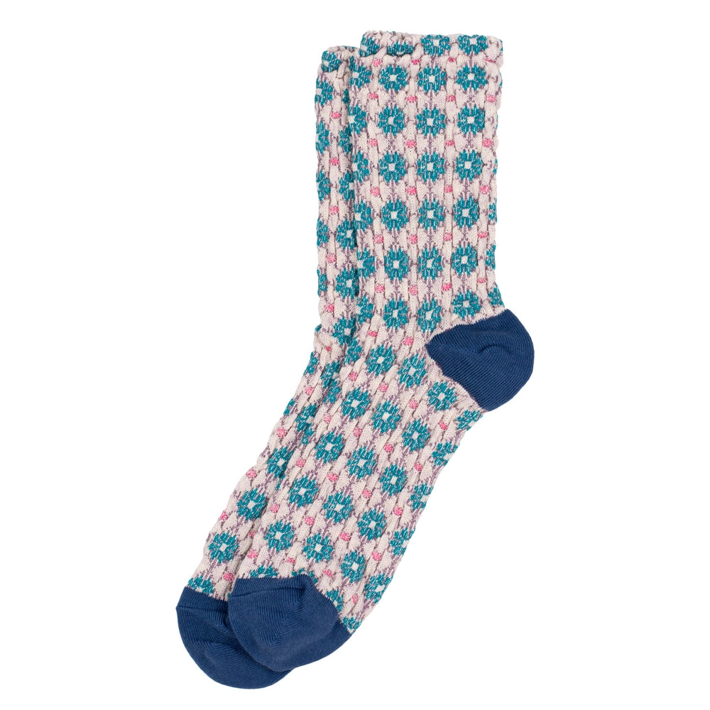 Embossed Flora Blue Women's Socks