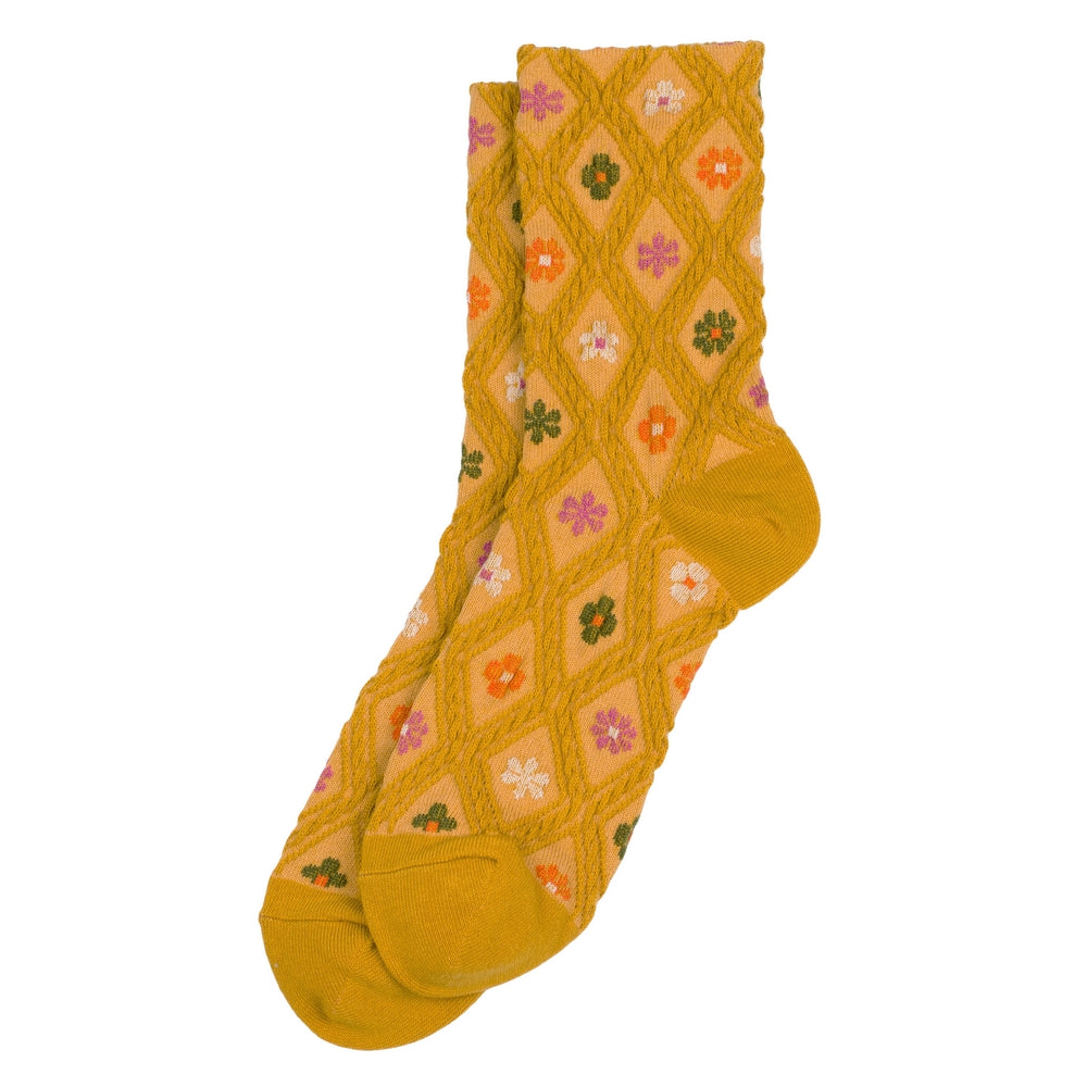 Embossed Floral Emblem Yellow Women's Socks