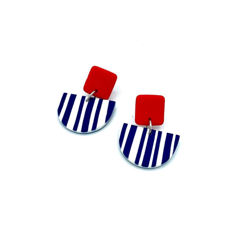 Alice Neel Red & Blue Stripes Drop Earrings
